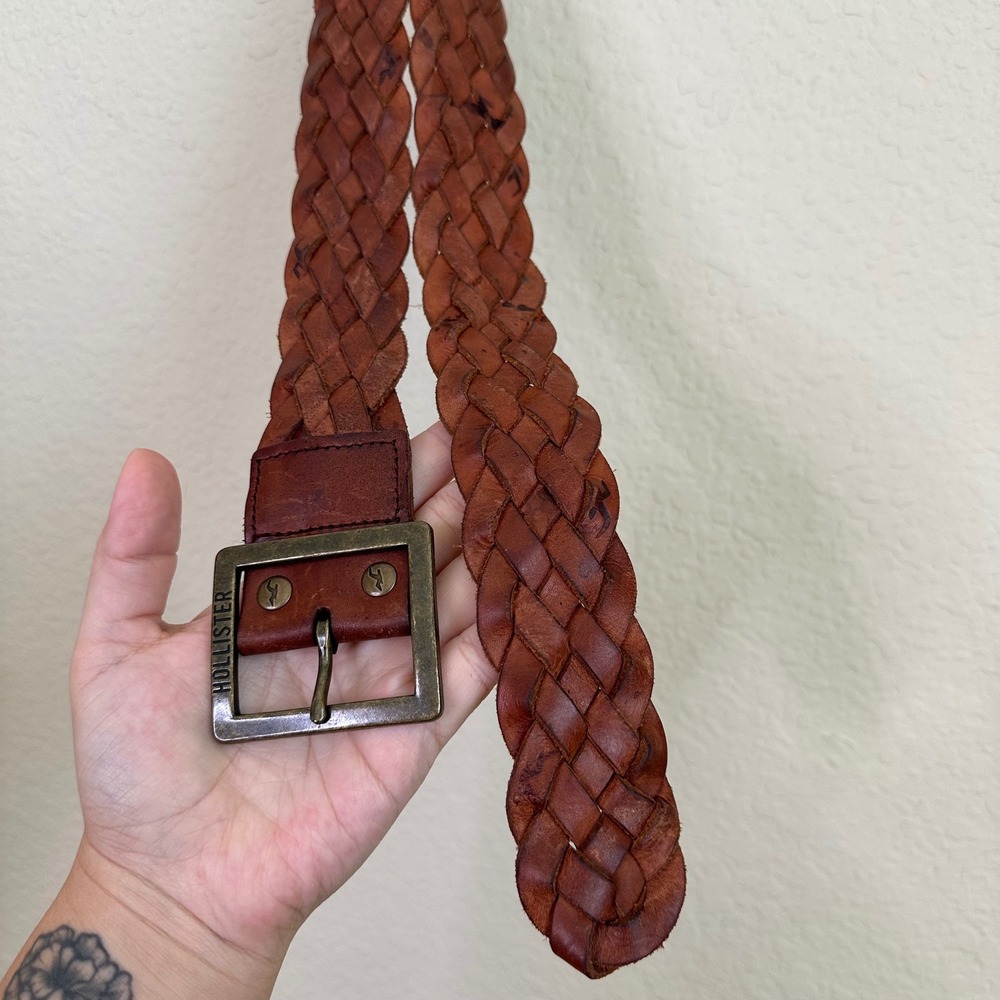 VTG Hollister Braided Leather Belt Brown Woven Boho Western XS/S 40 Inch